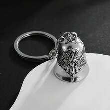 Men's Heavy-Duty Zinc Alloy Guardian Angel Wing Bell Keychain – Vintage Motorcycle Accessory With Bell, Durable Metal Key Ring, Celtic Knot Pendant, Perfect Riding Gift, Stylish Motorcycle Keychain - 銀色 - 查看 2