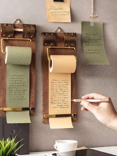 1pc Vintage Rolled Memo Paper Set,Wooden Holder + Bamboo Pen, Cute Tear-Off Blank Notes For Home Decor