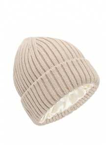 1 件男女通用罗纹缎纹内衬厚针织帽，纯色，保暖翻边滑雪帽，时尚情侣款，秋冬 - 彩色 - 查看 15