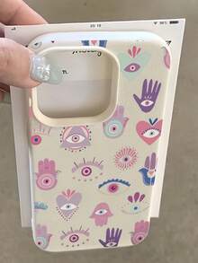 Luxury TPU Shockproof Evil Eye Heart Pattern TPU Shockproof Evil Eye Pattern Litchi Texture Fashionable 1pc Colorful Palm Eye Heart Pattern Phone Premium Case Compatible With IPhone 15 14 13 12 11 16 17 Pro Max International Version Not The Domestic Version Birthday Gift Spring Party - Multicolor - View 3