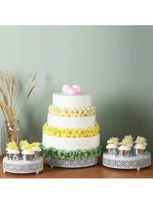 3-Piece Cake Stand Set Round Metal Cake Stands Dessert Display Cupcake Stands, Gold - 白色 - 查看 9