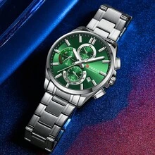 CURREN Men's Fashion Quartz Chronograph Wrist Watch, Stainless Steel Strap, With Luminous And Auto Date Display, Water Resistant - Multicolor - View 5