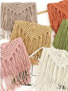 流苏绳，优质流苏绳，粗天然线，多股合成编织绳，用于壁挂装饰，植物吊架，工艺品，包袋，DIY，家居装饰，礼品包装，彩色扭纹编织绳，空心线工艺装饰，腰带配件，涤纶流苏绳，钩编用黑纱，针织用钩针线 - 彩色 - 查看 5