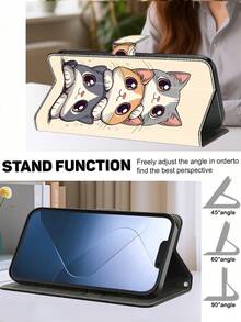 GLANDOTU PU皮革钱包式手机壳，可爱猫咪压纹图案，磁吸式闭合，支架功能，卡槽设计，适用于三星Galaxy、苹果、红米等设备。 - 彩色 - 查看 2