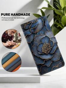 GLANDOTU PU Leather Flip Cover Phone Case With Blue Peony Pattern, Card Slots And Stand, Magnetic Wallet Style Case Compatible With Samsung Galaxy, Apple, And Other Smartphones - Multicolor - View 4