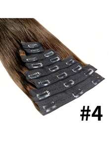 Clip In Hair Extensions Real Human Hair Seamless Human Hair Clip Ins Extensions For Women Invisible Straight 8Pcs Double Weft Chocolate Brown #4 - 巧克力棕 - 查看 2