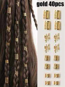 40pcs/Set Mixed Shapes Dreadlock Hair Ties, Suitable Braiding Hairstyles, Adjustable Hair Bands All Seasons, Hollow Leaf Metal Hair Ties, Dreadlocks Bead Hair Braiding Rings Clips Dreadlocks Metal Cuffs Decor/Accessories Jewelry, Unisex All-Season Wearable,Stocking Stuffers,Stocking Fillers,Stocking Stuffers For Women,Stocking Fillers Women,Christmas Gifts,Gifts,Christmas Stocking Fillers,Gifts For Women,Gift,Christmas Gift,Stocking Stuffers For Adults,Stocking Fillers For Adult,Hair Stuff,Women's Accessories,Stocking Stuffer,Coming-Of-Age Hair Accessory,Christmas Hair Accessories,Gift Ideas For Women,Beauty Stocking Fillers,Christmas Gifts For Women