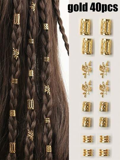 40pcs/Set Mixed Shapes Dreadlock Hair Ties, Suitable Braiding Hairstyles, Adjustable Hair Bands All Seasons, Hollow Leaf Metal Hair Ties, Dreadlocks Bead Hair Braiding Rings Clips Dreadlocks Metal Cuffs Decor/Accessories Jewelry, Unisex All-Season Wearable,Stocking Stuffers,Stocking Fillers,Stocking Stuffers For Women,Stocking Fillers Women,Christmas Gifts,Gifts,Christmas Stocking Fillers,Gifts For Women,Gift,Christmas Gift,Stocking Stuffers For Adults,Stocking Fillers For Adult,Hair Stuff,Women's Accessories,Stocking Stuffer,Coming-Of-Age Hair Accessory,Christmas Hair Accessories,Gift Ideas For Women,Beauty Stocking Fillers,Christmas Gifts For Women