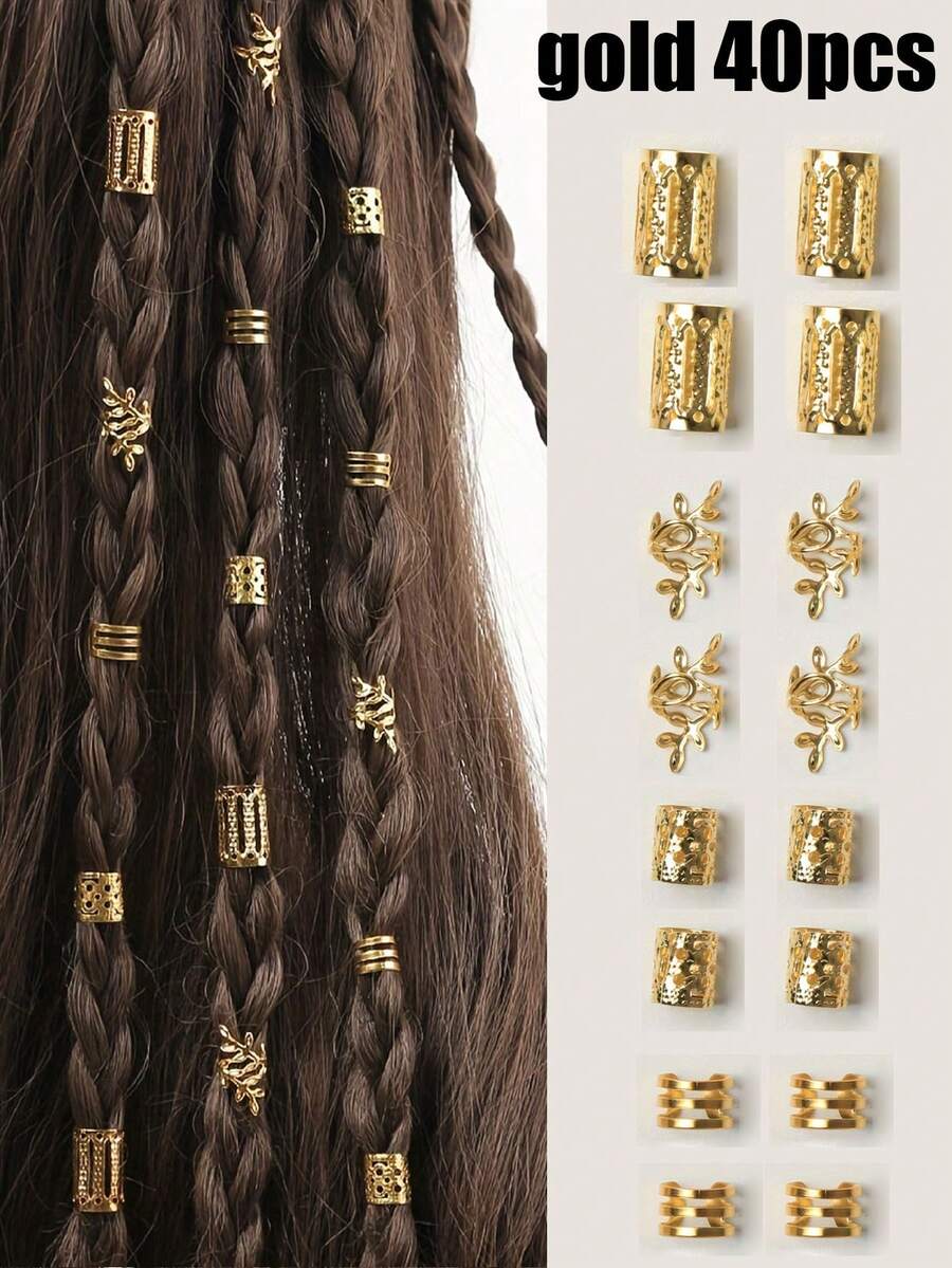 40pcs/Set Mixed Shapes Dreadlock Hair Ties, Suitable Braiding Hairstyles, Adjustable Hair Bands All Seasons, Hollow Leaf Metal Hair Ties, Dreadlocks Bead Hair Braiding Rings Clips Dreadlocks Metal Cuffs Decor/Accessories Jewelry, Unisex All-Season Wearable,Stocking Stuffers,Stocking Fillers,Stocking Stuffers For Women,Stocking Fillers Women,Christmas Gifts,Gifts,Christmas Stocking Fillers,Gifts For Women,Gift,Christmas Gift,Stocking Stuffers For Adults,Stocking Fillers For Adult,Hair Stuff,Women's Accessories,Stocking Stuffer,Coming-Of-Age Hair Accessory,Christmas Hair Accessories,Gift Ideas For Women,Beauty Stocking Fillers,Christmas Gifts For Women