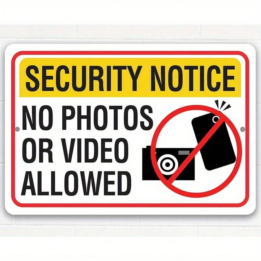 Metal Sign - Safety Notice No Photography Or Video Shooting Allowed - Indoor And Outdoor Use - Warning Sign For Private, Restricted, And Safety Areas Or Facilities, No Photography Prohibited, Charming Wall Art For Home, Bar, Cafe, Garage Decoration, Aluminum 8x 12inch,,,,,,, - White - View 1