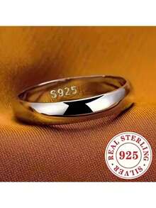 4mm Titanium Steel Plated S925 Silver Plain Ring, Non-Fading Wedding/Engagement Ring, Fashionable & Elegant Jewelry Gift, Eternal Style, Suitable For Casual Wear And Party, Christmas, Birthday, Holiday, Best Friend Gift - Silver - View 4