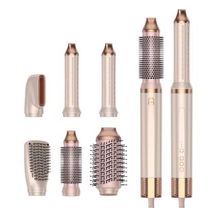 ชุดแปรงลมร้อนสีชมพูทอง 6-In-1 พร้อมมอเตอร์ไร้แปรงถ่านความเร็วสูง - 200 ล้านไอออนลบ, ที่ม้วนผมและที่หนีบผม, ทำความร้อนเร็วและทรงพลัง, เหมาะสำหรับทุกสภาพเส้นผม, เครื่องมือจัดแต่งทรงผมที่สมบูรณ์แบบสำหรับเป็นของขวัญ