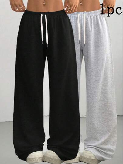 Women'S Loose Fit Drawstring Waist Casual Wide Leg Pants, Everyday Wear Tights