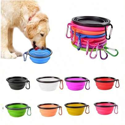 1pc Foldable Silicone Dog Bowl, Dog Bowl, Dog Supplies, Dog Gift, Portable Puppy Food Container, Feeding Bowl, Water Bottle, Suitable For Outdoor Hiking And Camping, Easy To Store And Clean (With Carabiner)