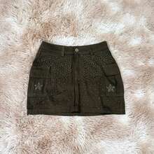 Women's Cargo Skirt With Star Rhinestone Shine - 橄欖綠 - 查看 5
