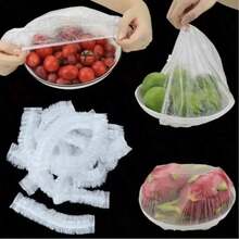 100/200/500片装加厚一次性塑料保鲜膜 - 透明多用途一次性收缩膜包装、一次性鞋套、可拉伸食品蔬菜保鲜罩 - 适用于厨房、冰箱和台面储存、PE食品保鲜弹性塑料袋、食品包装、简易厨房食品罩、圆形罩、浴帽、储物柜 - 透明 - 查看 4