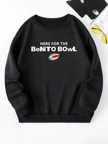 Women's Benito Bowl Game Day Sweater - Football Fan Apparel Pullover With "Here For The Bowl" Text & Bowl Logo, Casual Winter Sweaters For Games, Parties, Machine Washable Fall Outfits For Events,Graphic Crew Neck Sweatshirt, Long-Sleeve Pullover Comfy Loose Top (Perfect For Game Day And Valentine's Day) - 黑色 - 查看 2