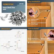 POWERTEC QP1106 - Estantes de estante de 1/4 pulgadas, 100 unidades, clavijas de soporte en forma de cuchara, estantes de gabinete de cocina, estantería, clóset y muebles, soportes de estantes chapados en ní(Forma de L con agujero 50pk 5 mm) - Tipo 3 - Ver 1