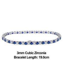 ORSA JEWELS 1件925純銀藍尖晶石網球鏈手鐲,4a級方形氧化鋯手鐲,適合送給女士的生日紀念禮物手飾 - 銀色 - 查看 9