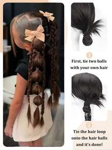 1 件装合成儿童马尾辫长直发自然泡泡辫马尾假发带橡皮筋自然时尚 - 彩色 - 查看 7