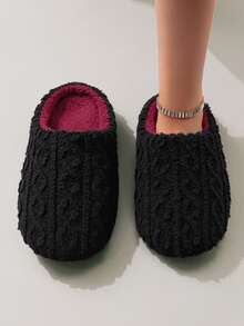 Fashionable Sweet Candy Macaron Color Autumn/Winter Long Plush Warm Soft Sole Quiet Women's Indoor Slippers Floor Socks - Black - View 2