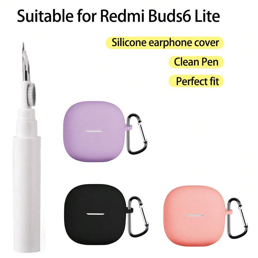 DO AS YOU WISH Silicone Earphone Protective Case For Redmi Buds 6 Lite, Includes 1 Metal Clip & 1 Cleaning Brush, Multi-Functional Protection + Cleaning, Solid Color Silicone Shell, Lightweight & Comfortable, Scratch & Wear Resistant