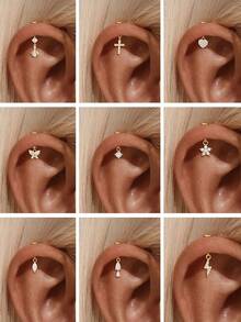 1pc 925 Sterling Silver Flat Back Studs Gold Cartilage Earring Flower Heart CZ Stud Earrings Flat Back Cartilage Conch Helix Piercing Jewelry For Women - Gold - View 14