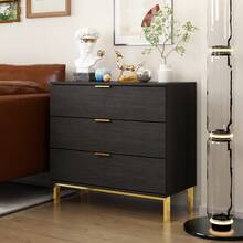 ECACAD Modern Chest Of Drawers, Nightstand Bedside Table With 3 Drawers And Metal Legs For Bedroom Living Room - màu đen - Xem 1
