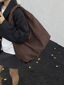 2025秋冬新款时尚灯芯绒大容量多口袋单肩腋下托特包 - 咖啡 - 查看 3