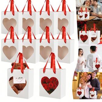 10 st halvtransparenta hjärtformade presentpåsar, genomskinliga plastpåsar för alla hjärtans dag-överraskningar, bröllop, årsdagar, möhippa, presentförpackningar till högtider