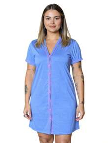 Postpartum Surgical Nursing Nightgown With Buttons And Half Sleeves In Premium Mesh - Teal Blue - View 1