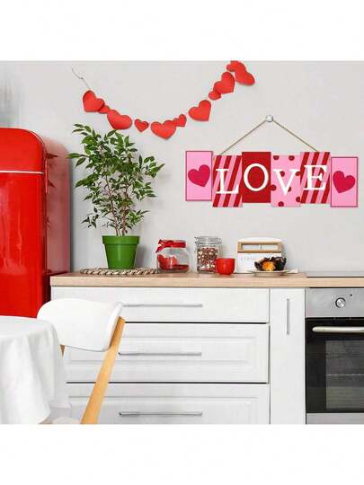 1 Piece Of Valentine's Day Wooden Door Plate With Rope Love Tag Red Pink Hanging Sign For Holiday Indoor Outdoor Porch Wall Farmhouse Decoration,30*10 Cm ,Valentine's Day ,Valentines Decorations ,Valentines Gifts,Home Decor ,Room Decor,Wall Decor