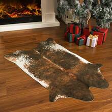 Faux Cowhide Rug, Cow Print, Rustic Western Rugs For Living Room Bedroom, Irregular Animal Skin Hides, 4.6 X 5.2ft, Anti-Skid Cool Carpets For Cowboy Cowgirl Home Decor, Khaki Brown - 橄欖綠 - 查看 6