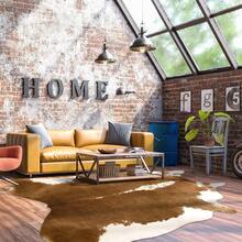 Faux Cowhide Rug, Cow Print, Rustic Western Rugs For Living Room Bedroom, Irregular Animal Skin Hides, 4.6 X 5.2ft, Anti-Skid Cool Carpets For Cowboy Cowgirl Home Decor, Khaki Brown - 焦糖 - 查看 12