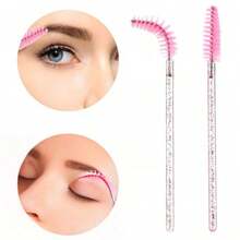 500 Piezas/200 Piezas/50 Piezas Brochas desechables para delineador de ojos, Cepillo de pestañas de nailon, Cepillo rodante, Sin cejas. Extensión de pestañas Varilla de plástico ABS adecuada para tipo de piel normal - Set de cabezales de cepillo rosa