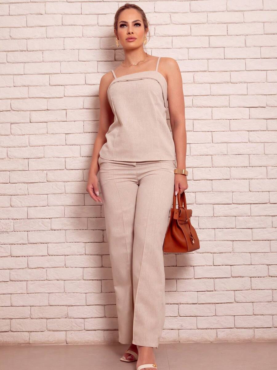 Conjunto Feminino em Linho Misto Calça Reta Social e Blusa Linho Misto  Elegante – Moda Alfaiataria