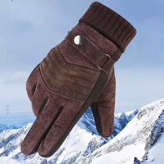 Winter Warm Gloves Men's Cycling Motorcycle Windproof Warm Leather Touch Screen Mittens Thickned Anti-Slip Gloves Winter Gear