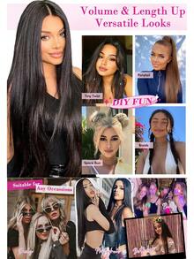 Extensii de păr sintetice lungi și drepte cu clips, 22 inch, 16 clipsuri, 220 g, clipsuri în perucă pentru temperaturi ridicate, pentru femei - Multicolor - Vizualizare 10