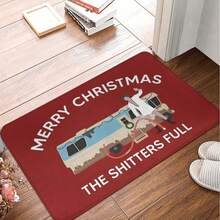 Anti-Slip "Merry Christmas Shitters Full" Doormat - Cousin Eddie Theme, Festive Red With Holiday Decor, Machine Washable Polyester, Suitable For Living Room, Bedroom And Outdoor Spaces, Christmas Doormat Kitchen Rug