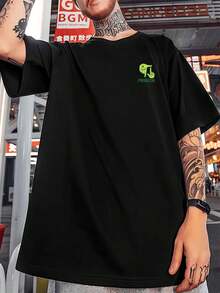 Camiseta holgada con estampado gráfico, ligera, de jersey de algodón con estampado de doble cara, agradable para la piel, corte regular, básica, estilo primavera oto?o - Negro - Ver 2