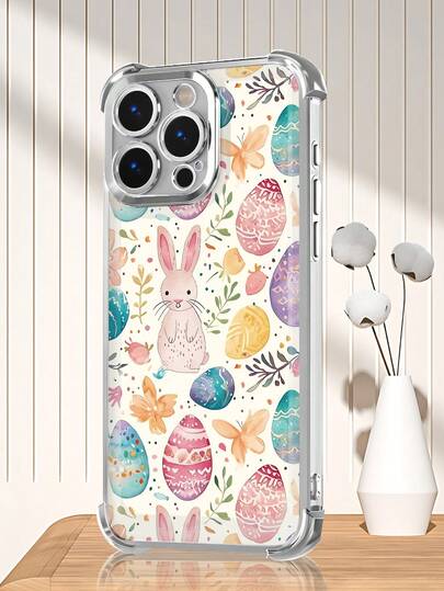 Easter Bunny Egg Phone Case Spring Festival Cute Style Design Women's Fresh Adorable Fashion Cover Transparent Shell, Compatible With IPhone 17/16/15/14/13/12/11/XS, Waterproof Shockproof Scratch Resistant