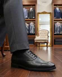 Zapatos Vestir Oxford para Hombre, punta redonda, con agujetas, tacón bajo, antideslizantes, estilo clásico para oficina y eventos formales - Negro - Ver 1