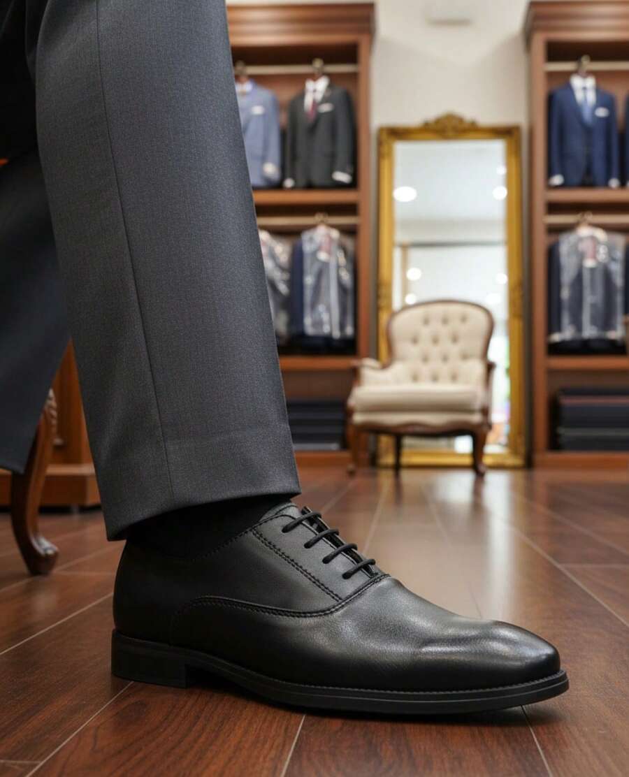 Zapatos Vestir Oxford para Hombre, punta redonda, con agujetas, tacón bajo, antideslizantes, estilo clásico para oficina y eventos formales - Negro - Ver 1