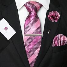 1/2/3/5 Stücke Herren Rosa gestreifte karierte Krawatte, Einstecktuch, Silber Krawattennadel, Manschettenknöpfe und Anstecknadel Kombinations-Set, geeignet für Arbeitsplatz, Geschäft, Meetings, Hochzeiten, Abschlussfeierlichkeiten und andere Anlässe, tolles Geschenk für Herren Geburtstag, Thanksgiving, Weihnachten, Neujahr