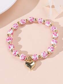 1pc Heart Pendant Ceramic Bead Bracelet, Women/Couples Everyday/Holiday Accessory