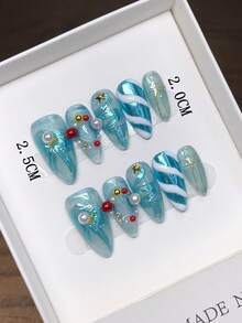 10 Pieces Of Pure Hand-Painted Wearable Nails With Almond Nail Shape, High-Quality Temperament Simple Design Nails, Full Coverage Fake Nails, Press On Nail - Multicolor - View 3