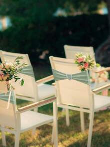 10/50 件 14*35 厘米蝴蝶结椅背套，带心形扣滑块，弹性椅套带绑带，适用于婚礼、派对、洗礼、情人节装饰（鼠尾草绿/红色/勃艮第红/古金色） - 彩色 - 查看 7