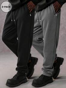 2pcs Men's Jogger Pants With Zipper Pockets, Fashionable Casual Style Sweatpants Suitable For Daily Wear, Running, Fitness, Comfortable And Stylish - Multicolor - View 6