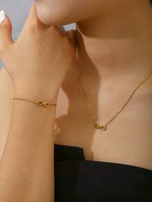 1pc 18k Gold Plated Titanium Steel Women's Infinity Loop Necklace, Perfect For Everyday Wear