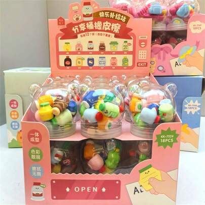 12pcs/Set Penguin, Bear, Unicorn 3D Erasers, Bucket Erasers, Erasers Sharing Bucket, Event Prizes, Birthday Gifts, Party Favors, Giveaways [Random Style]